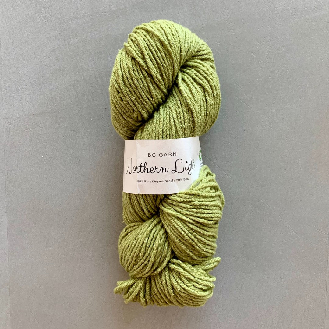 Pistacie Northern Lights GOTS certificeret garn med økologisk uld og silke