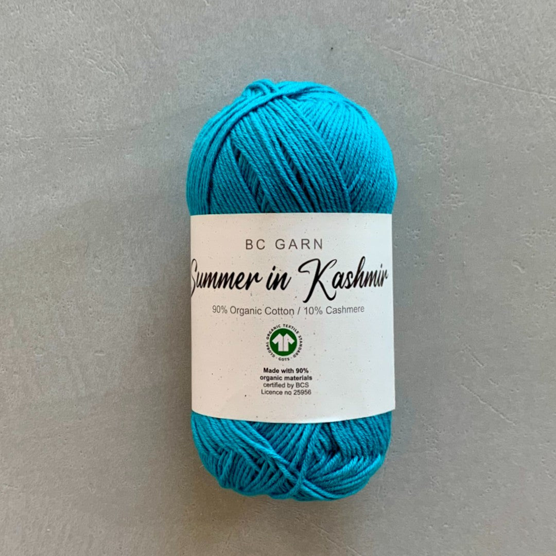 Caribisk blå Summer in Kashmir GOTS certificeret garn med bomuld og cashmere garn