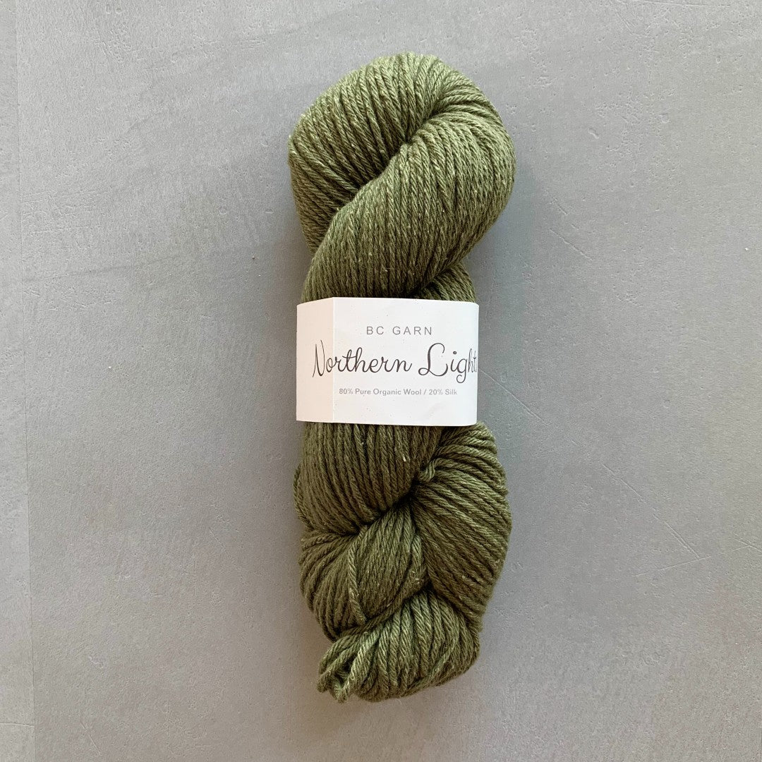 Grøn Northern Lights GOTS certificeret garn med økologisk uld og silke